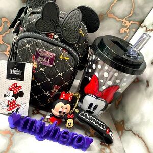 Disney Primark Minnie Mouse Camera Bag with Disney Minnie tumbler and Keychain